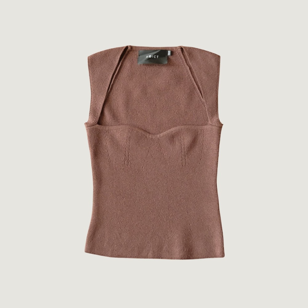 ADICT Tank Sweetheart Ribbed Knit Brown XS Sleeveless Top